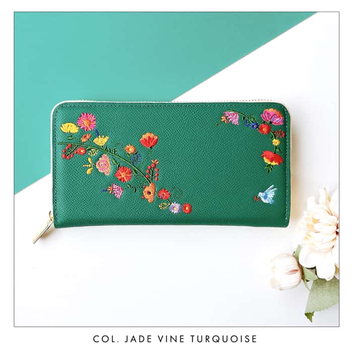 【1品限】革財布 花模様 本革 花刺繍 ラウンド型 長財布 WL-R1-S2 サイフ さいふ ウォレット