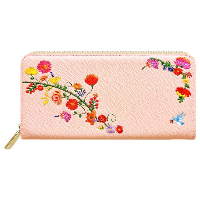 本革 花刺繍 ラウンド型 長財布 WL-R1-S2 サイフ さいふ ウォレット