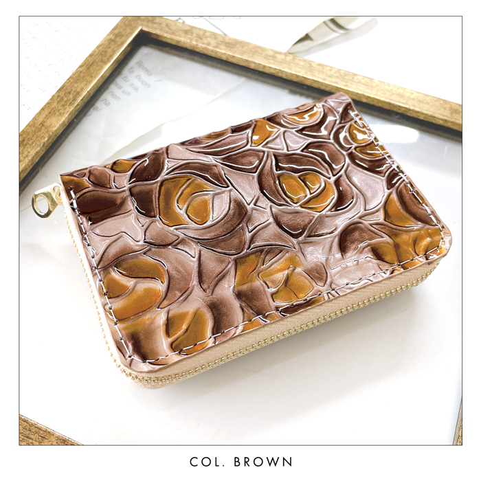 定番人気，品質保証 【本革】ハンドメイド 一点物 薔薇女性彫刻ミニ財布