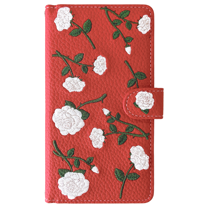 7413 iPhoneX iPhoneXS用 手帳型ケース 花柄 レッド お洒落 iPhone XS X ケース カバー 手帳型 iPhonex iPhonexs iPhoneX