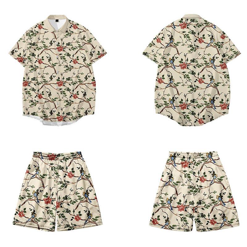 上下セット メンズ セットアップサーフパンツ 花柄シャツカジュアル