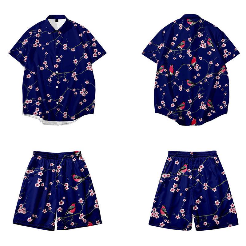上下セット メンズ セットアップサーフパンツ 花柄シャツカジュアル