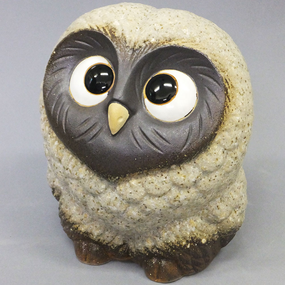 フクロウ置き物　信楽焼と木彫り フクロウ 置物 オブジェ インテリア おしゃれ 梟 信楽焼 国産品