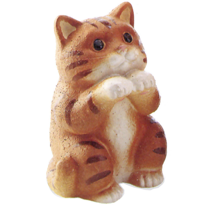陶器製 猫の置物 茶色 ねこ 猫 置物 信楽焼 おしゃれ 国産品 オブジェ 置き物 陶器 日本製