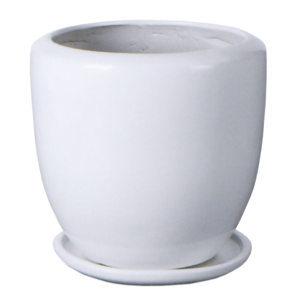 ホワイト円錐形陶器プランター 植木鉢 おしゃれ 大型 受け皿付き プランター 人気 おすすめ 観葉植物
