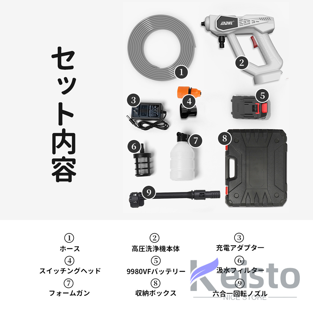 高圧洗浄機 コードレス 充電式 家庭用 おすすめ 6-IN-1多機能 強力水力噴射 アウトドア 洗車 車掃除 駐車場 ベランダ 掃除用品 洗車機  PSE認証 : gysq020 : keisto - 通販 - Yahoo!ショッピング