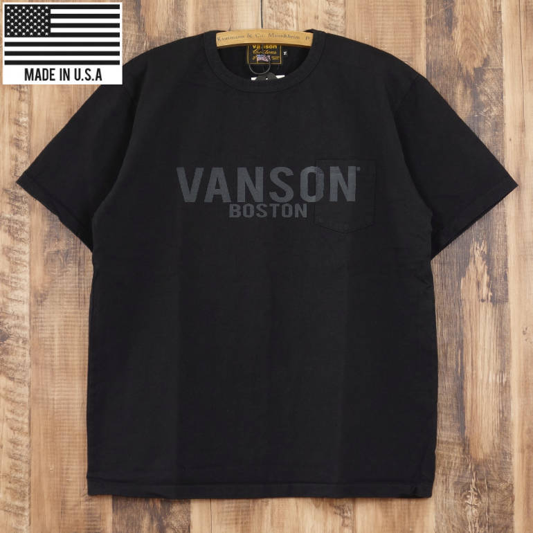 ポイント10倍 VANSON USA 天竺 ヘビーオンス ポケット Tシャツ メンズ ブラック バン...