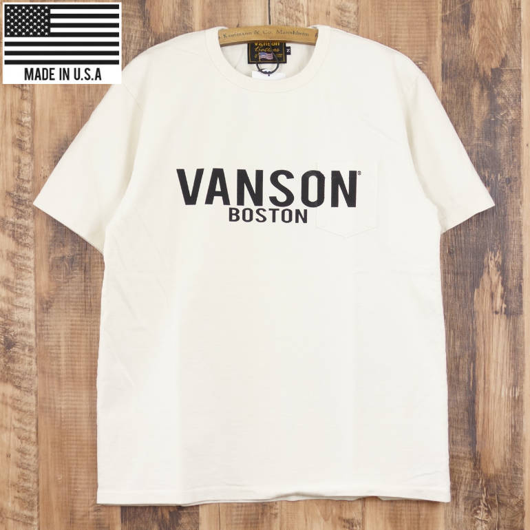 ポイント10倍 VANSON USA 天竺 ヘビーオンス ポケット Tシャツ メンズ ナチュラル 生...