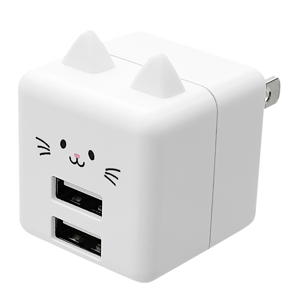 充電器 ACアダプター コンパクト Smart IC搭載 USB2ポート 2.4A 5V タイプA 猫耳 ネコミミ ネコ ねこ 猫 かわいい モバにゃー ラスタバナナ｜keitai-kazariya｜02
