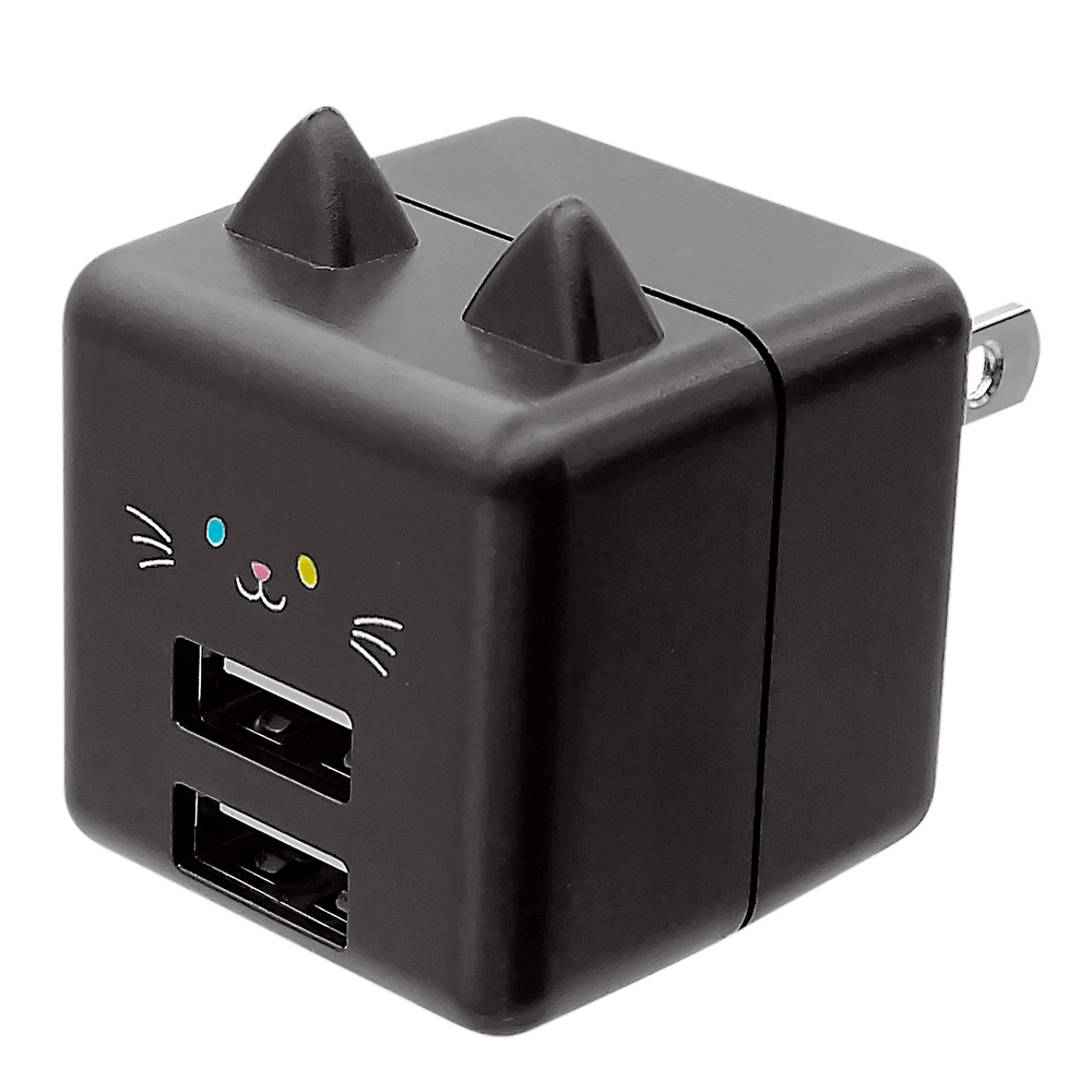 充電器 ACアダプター コンパクト Smart IC搭載 USB2ポート 2.4A 5V タイプA 猫耳 ネコミミ ネコ ねこ 猫 かわいい モバにゃー ラスタバナナ｜keitai-kazariya｜03