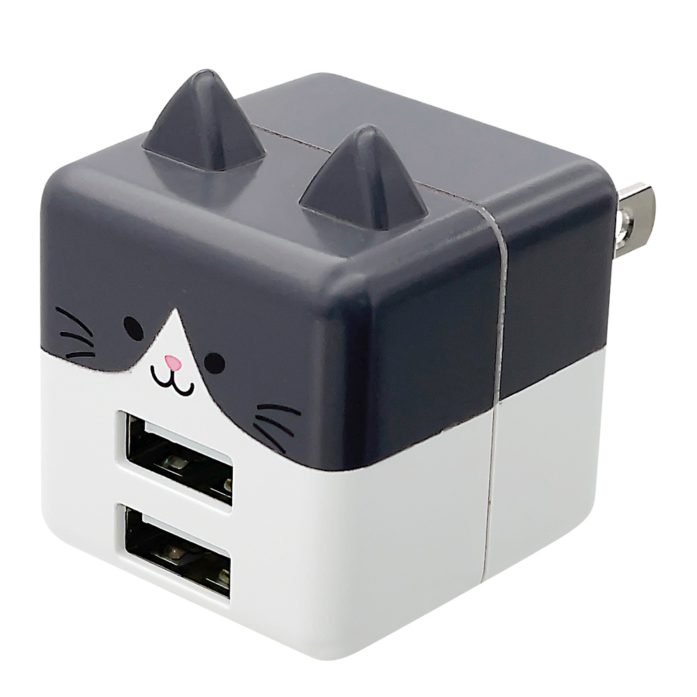 充電器 ACアダプター コンパクト Smart IC搭載 USB2ポート 2.4A 5V タイプA 猫耳 ネコミミ ネコ ねこ 猫 かわいい モバにゃー ラスタバナナ｜keitai-kazariya｜05