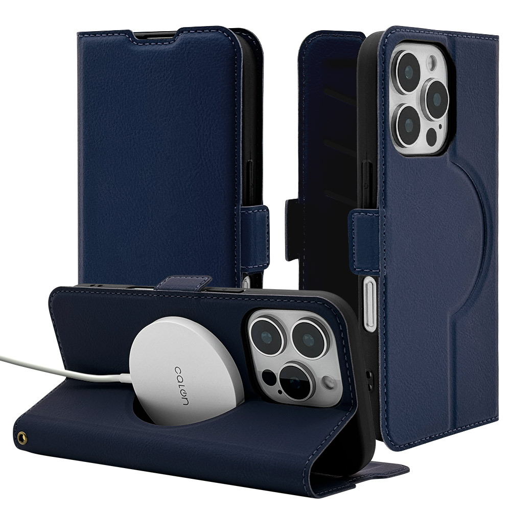 iPhone 13proケース 手帳型 サイドマグネット式 カード収納 ブルー