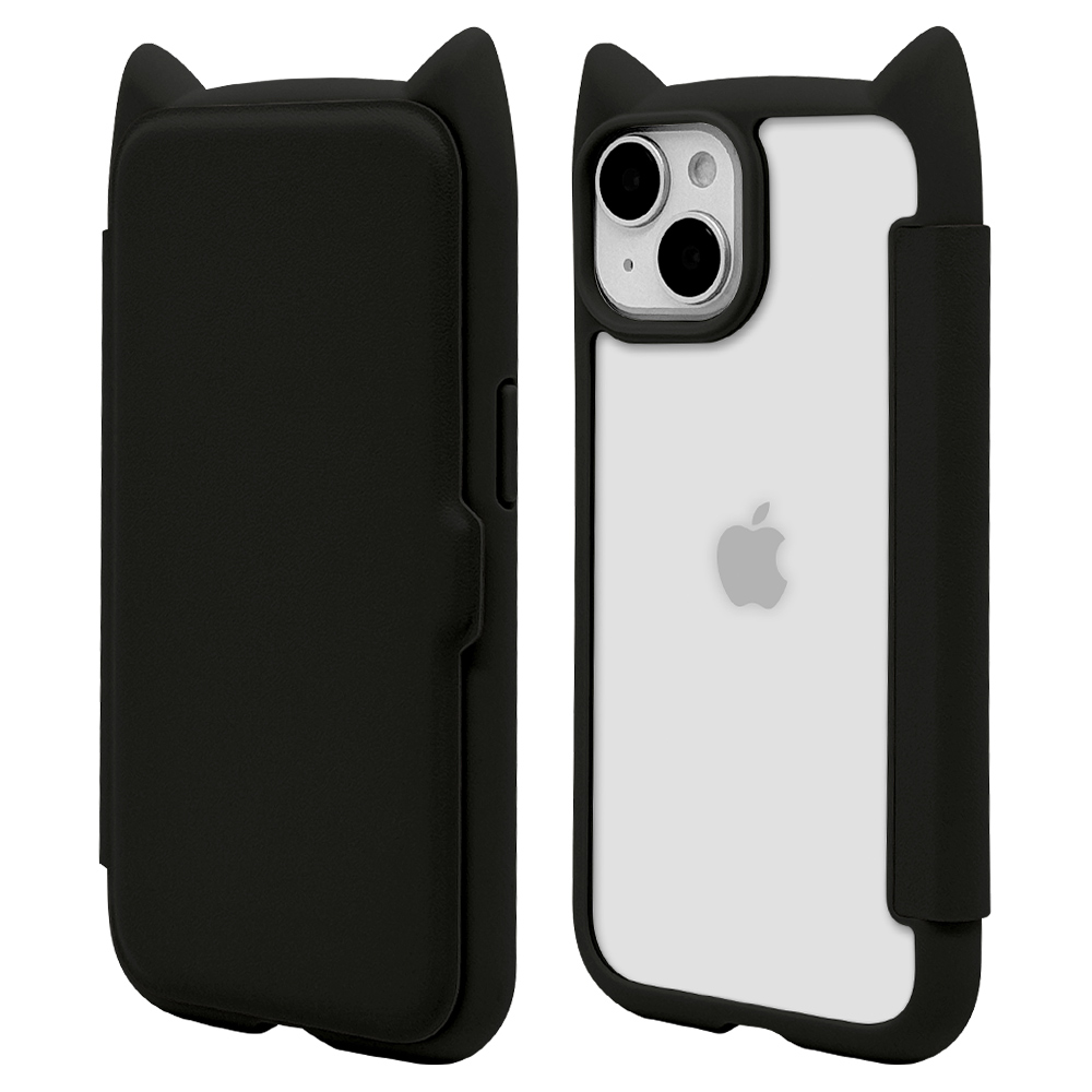 スマホケース iPhone15 14 13 手帳型 ハイブリッド フタ付き背面ケース mimi 猫耳 耐衝撃吸収 MIL規格 背面クリア カード入れ アイフォン ラスタバナナ | ラスタバナナ | 01