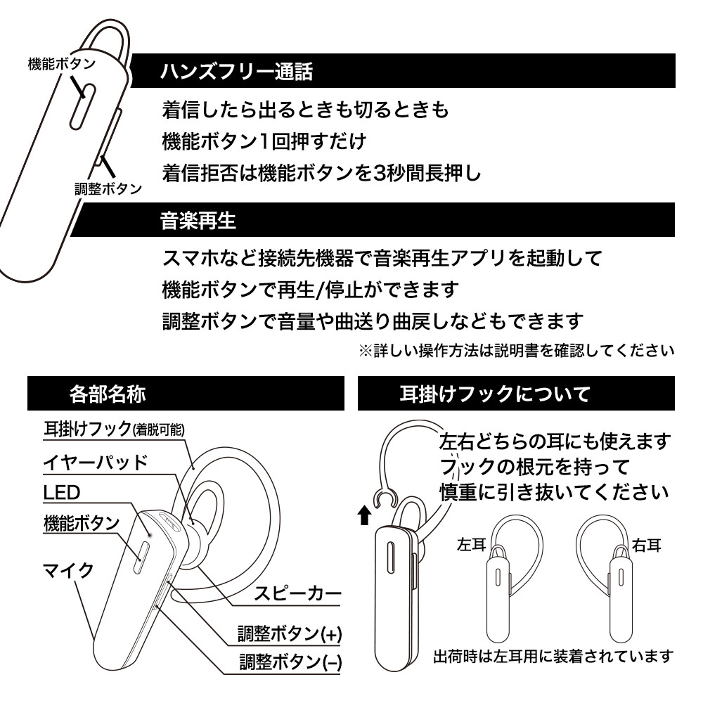 Bluetooth片耳イヤホン