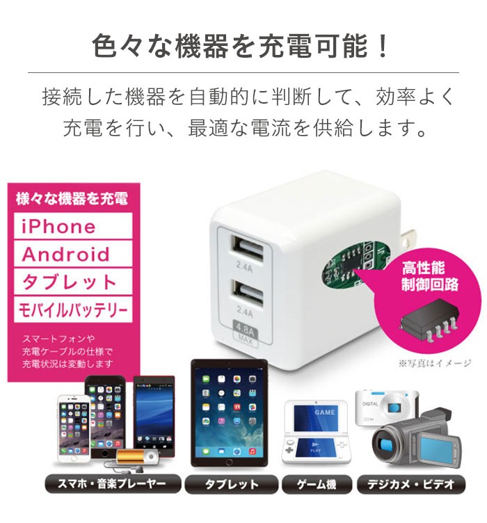 いろいろな機器を充電可能