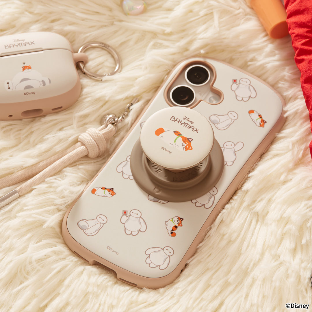 ディズニーキャラクター iFace MagSynq Grip Holder(ベイマックス&モチ/寝転び/ホワイト)