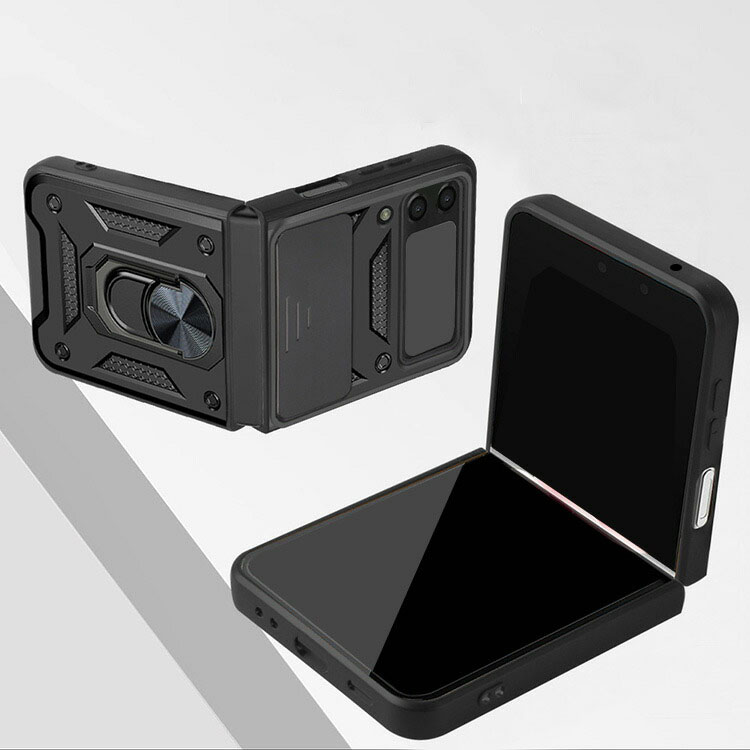 Galaxy Z Flip4 ケース 耐衝撃 カバー 折りたたみ型 スライド式カメラレンズカバー付き レンズ保護 スタンド機能 リング付き 2重構造｜keitaicase｜04