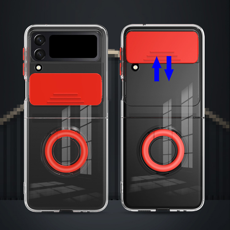 Galaxy Z Flip4 クリア ケース/カバー 透明 折りたたみ型 スライド式カメラレンズカバー付き レンズ保護 一体型スマホリング付き スタンド機能｜keitaicase｜03