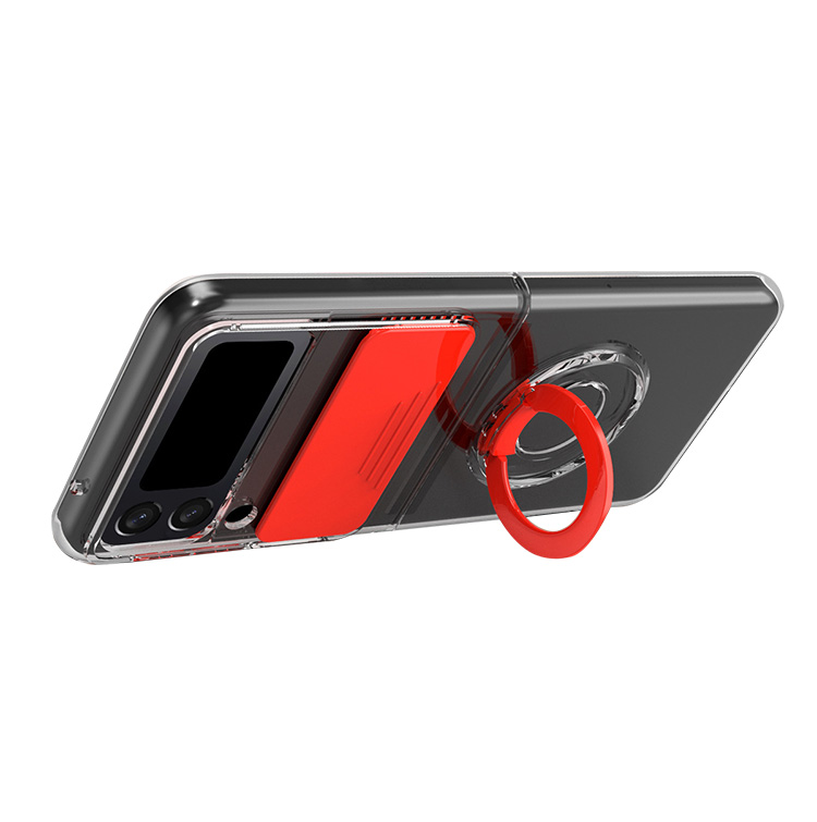 Galaxy Z Flip4 クリア ケース/カバー 透明 折りたたみ型 スライド式カメラレンズカバー付き レンズ保護 一体型スマホリング付き スタンド機能｜keitaicase｜05