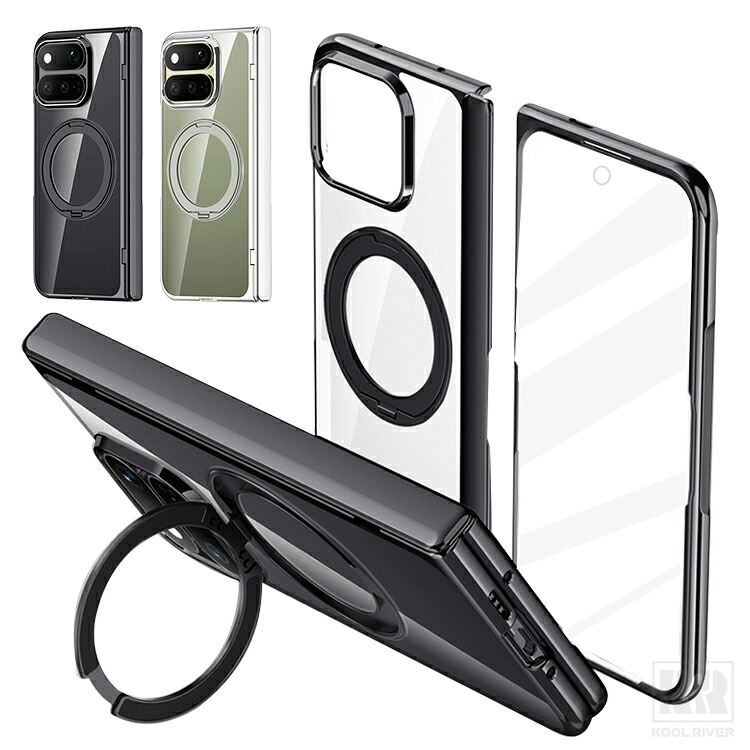 Pixel 11 Pro Fold �P�[�X �N���A �J�o�[ �O�ʋ����K���X ���b�L ���� �����K���X+�v���X�`�b�N �����O�t�� �X�^���h�@�\ �q���W�ی� Qi�[�d