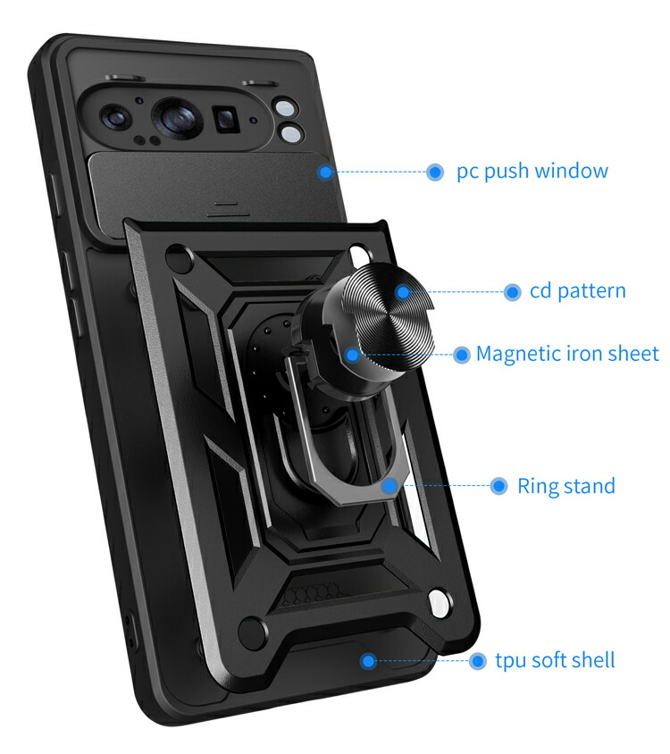 照準器 ブラック マウント式 レンズカバー付き Pixel9 耐衝撃 ケース Pixel 9 Pro / XL カバー スライド式カメラ