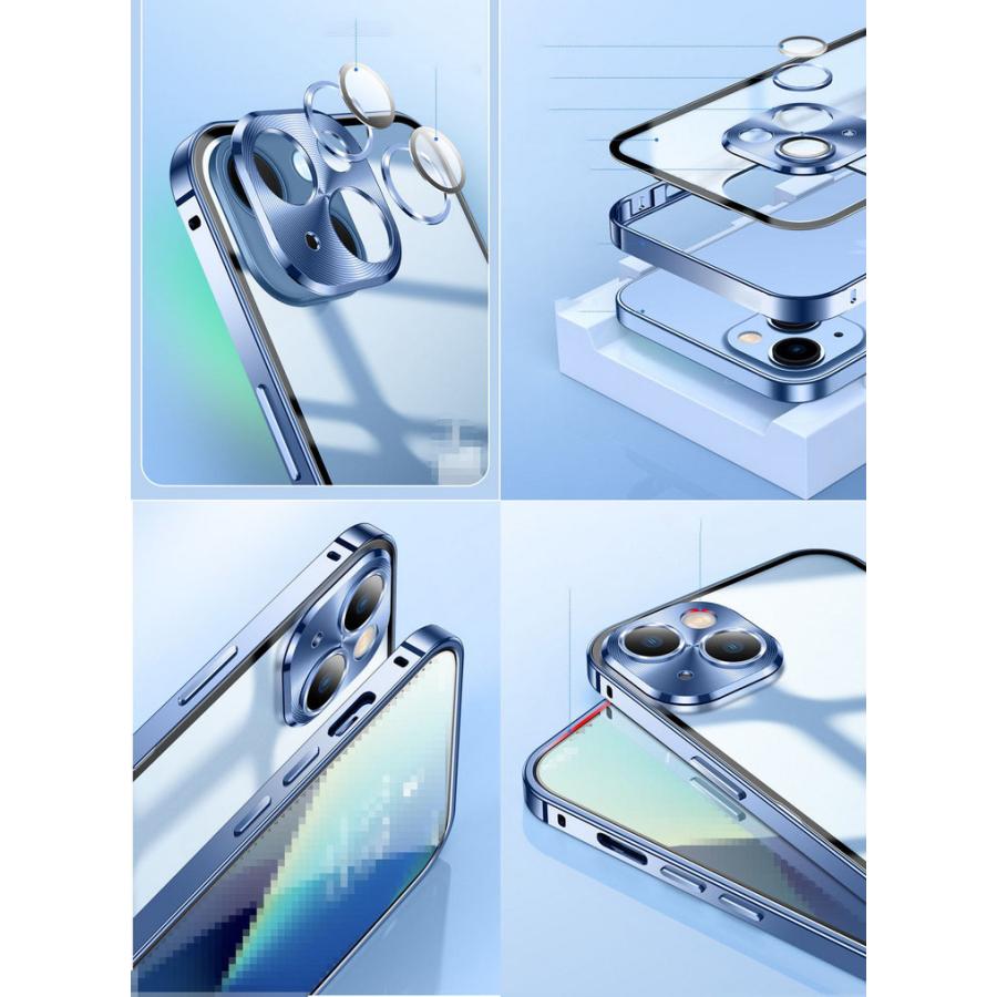 iPhone14 ケース 耐衝撃 バンパー 14 Plus/14 Pro/14 Pro Max ケース/カバー アルミ かっこいい 半透明 背面パネル付き｜keitaicase｜07