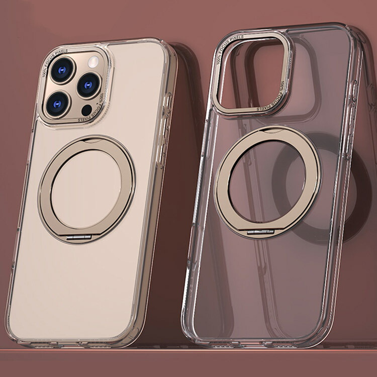 iPhone16 ケース カバー 一体型リング付き 背面半透明 Qi充電