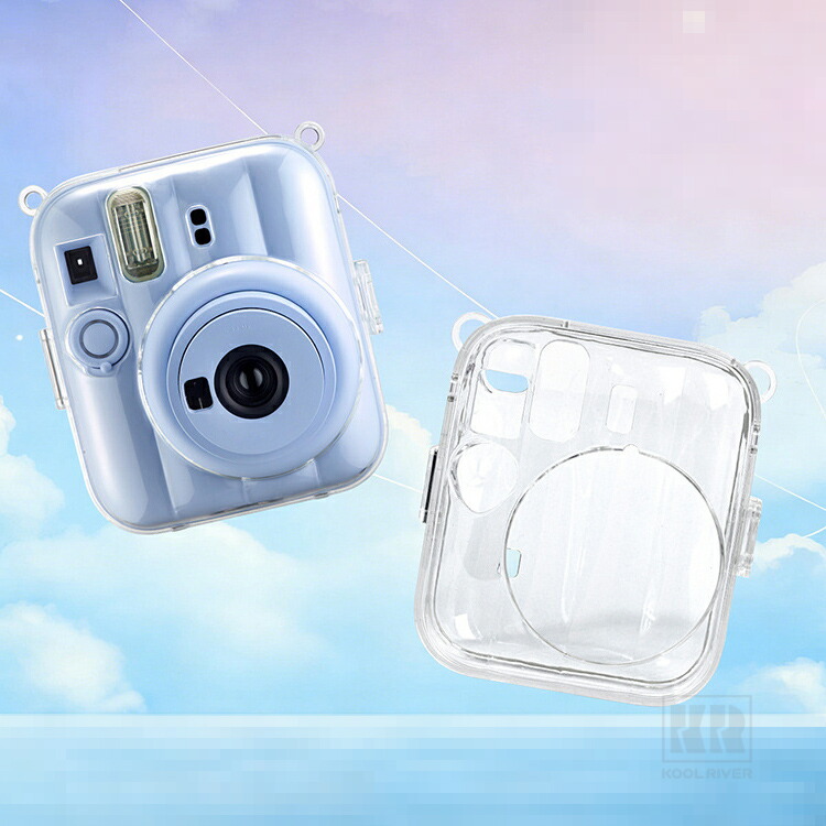 instax mini 13用 ケース クリア カバー ショルダーストラップ付き