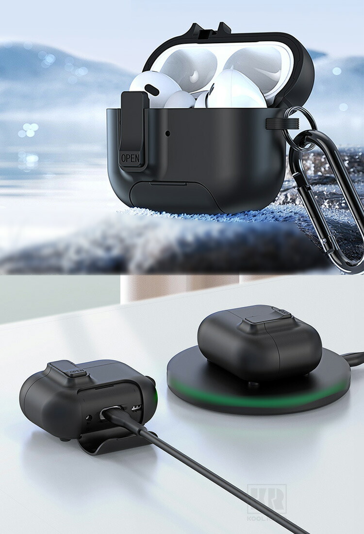 AirPods Pro 3　本体　ケースカバー付き AirPods Pro 3 耐衝撃 ケース 第3世代 カバー カラビナ付き 2重構造 Qi