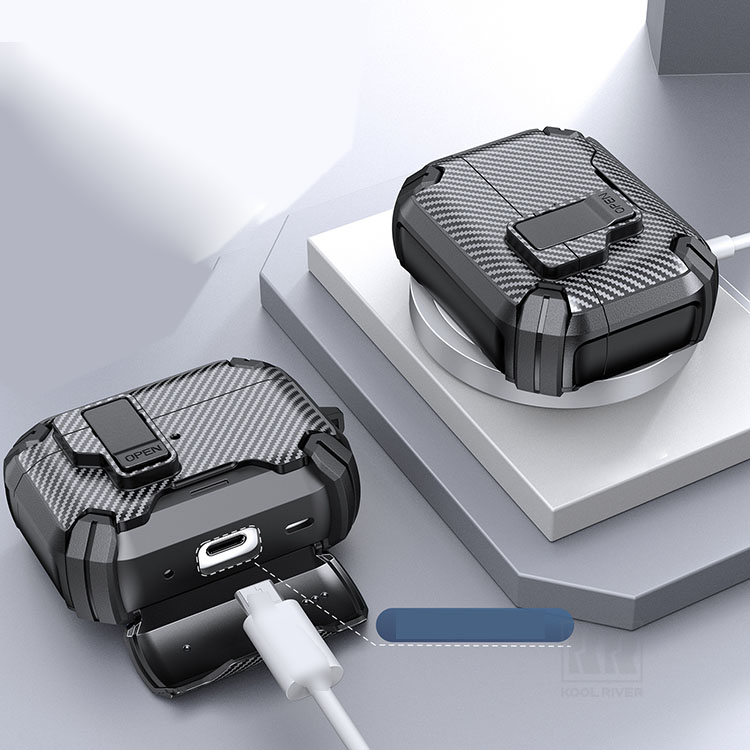 AirPods Pro 3 耐衝撃 ケース 第3世代 カバー カラビナ付き カーボン調