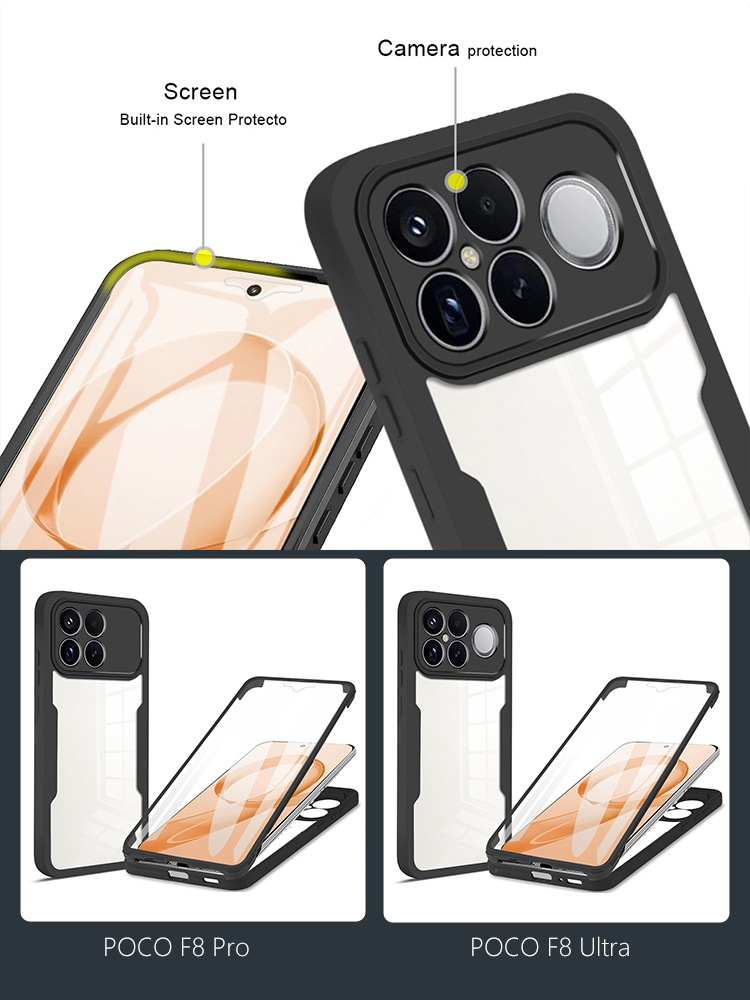 POCO F8 Pro クリア ケース Ultra耐衝撃 背面透明 両面 前後保護 フル