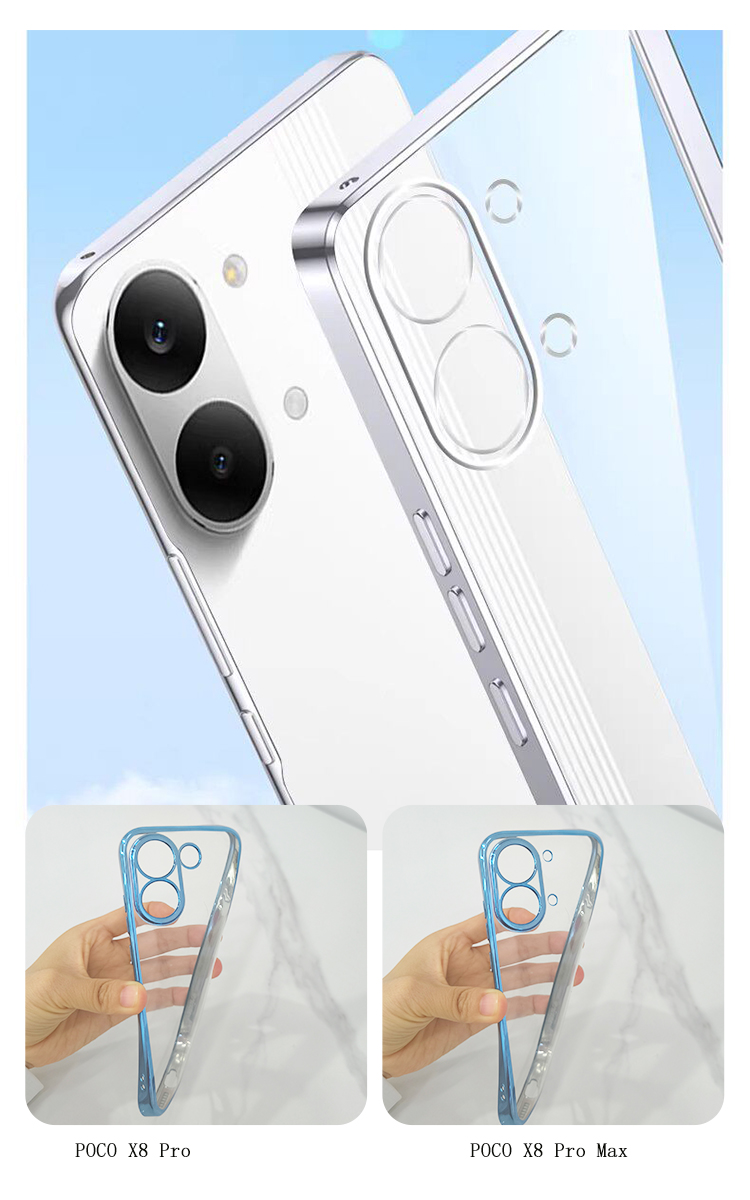 POCO X8 Pro ケース クリア Max カバー 耐衝撃 透明 メッキ TPU ソフト