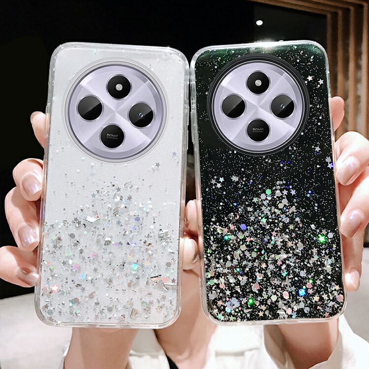 Redmi 14C クリア ケース 耐衝撃 カバー 透明 TPU ソフト きらきら