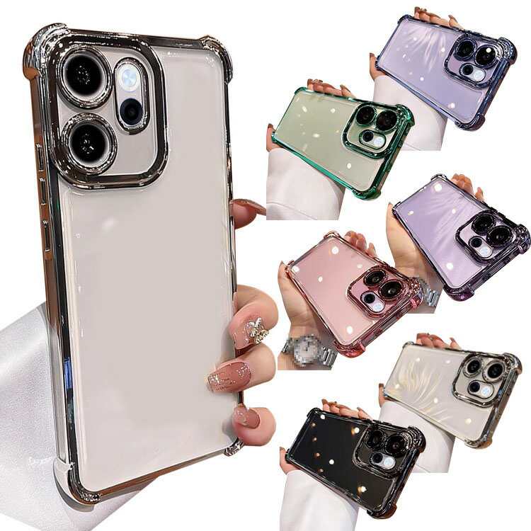 OPPO Reno15 A 5G �P�[�X �N���A ���� TPU �\�t�g�J�o�[ ���b�L�t���[�� �p�����h�~ �R�[�i�[�ی� �X�g���b�v�Ή� �I�b�| ���m15A �������� ������� �l�C