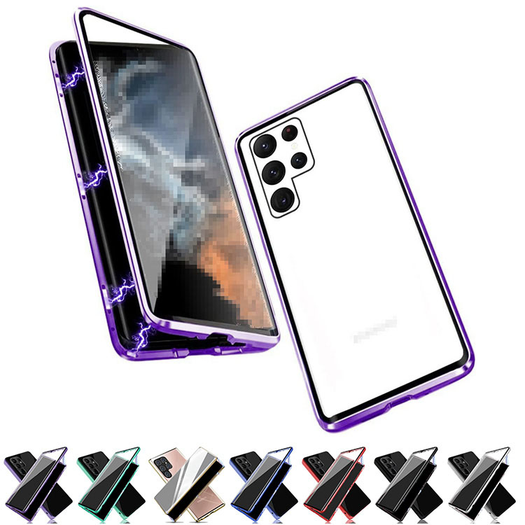 Galaxy S25 ケース アルミ バンパー S25+ Ultra カバー 前後強化ガラス