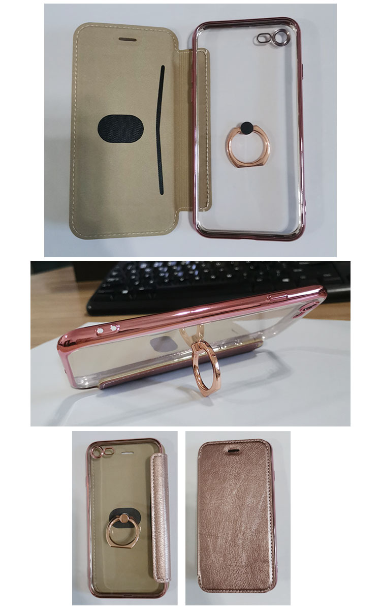 iPhone SE 第3世代/第2世代 ケース カバー PU 手帳型レザー スタンド機能 カード収納 メッキ リング付き 背面透明ケース アイフォン SE3 2022/SE2｜keitaicase｜03