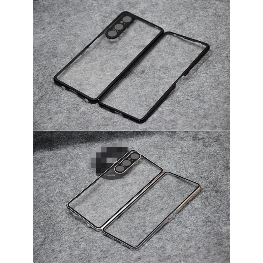 Sony Xperia 1 V ケース Xperia 10 V 全面保護 カバー アルミバンパー クリア 透明 前後 強化ガラス かっこいい ソニー エクスぺリア1/10 V XQ-DQ44 /｜keitaicase｜05
