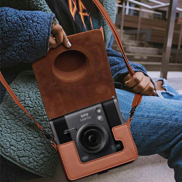 instax WIDE Evo ケース カバー ショルダーストラップ付き PUレザー