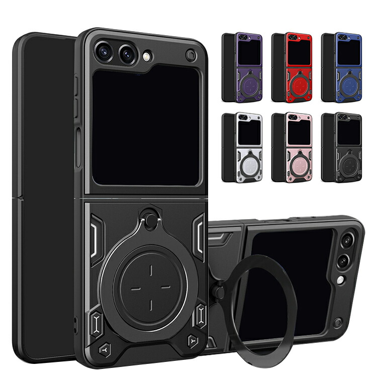 Galaxy Z Flip6 �ϏՌ� �P�[�X �J�o�[ �܂肽���݌^ ��̌^�����O�t�� �}�O�l�b�g���ԍڃz���_�[�Ή� 2�d�\�� �X�g���b�v�� �X�^���h�@�\ Samsung �T���X��