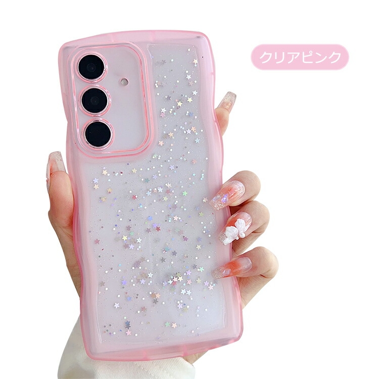 Galaxy A55 5G ケース 耐衝撃 クリア カバー 波状 かわいい 背面透明