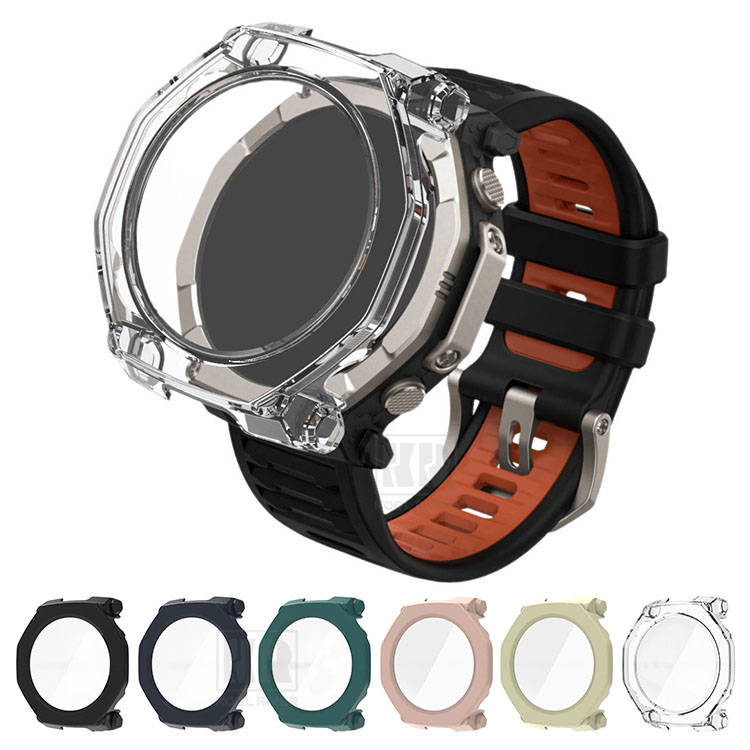 Insta Amazfit T-Rex Ultra�Ή� 2 �P�[�X �J�o�[ �t���ʋ����K���X �S�ʕی� �t���ی�P�[�X �P�F/�N���A �t�B������� �n�[�h�P�[�X �A�}�Y�t�B�b�g