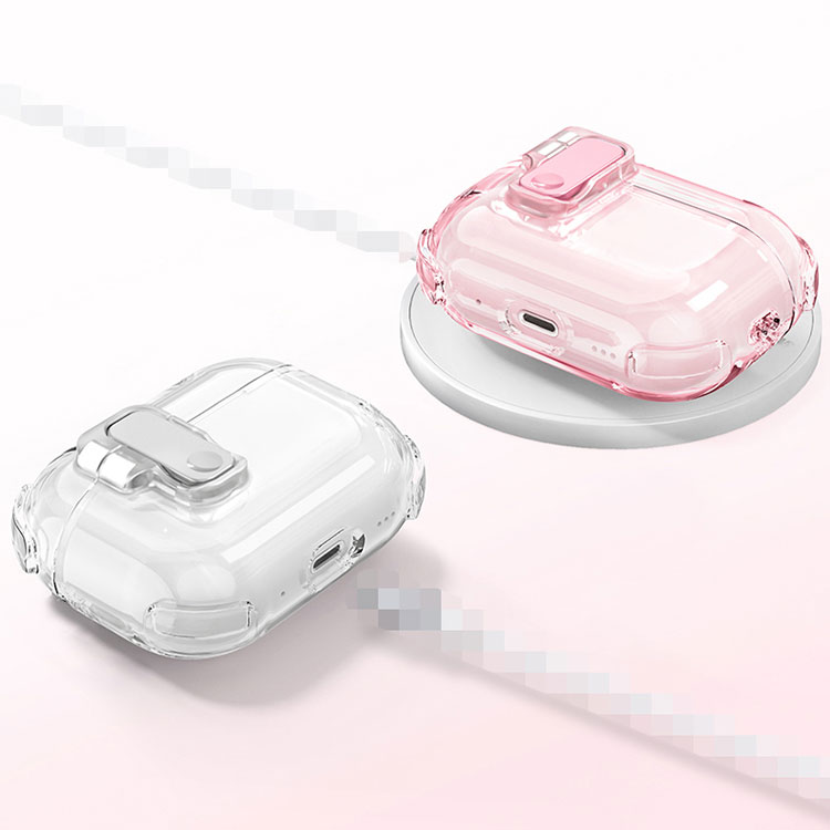 AirPods4 ケース AirPods 4 カバー クリア 透明 カラビナ付き TPU