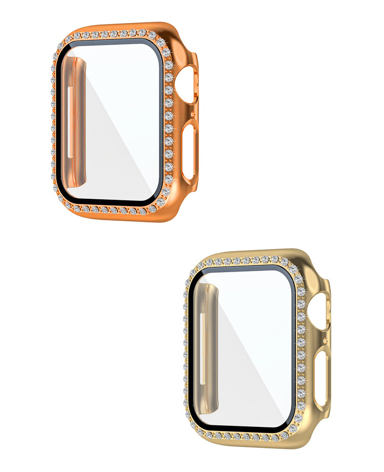 Apple Watch Series 9/8/7 ケース カバー 強化ガラス（ガラスフィルム）付き 強化ガラス 液晶保護フィルム かわいい ラインストーン きらきら メッキ｜keitaiichiba｜03