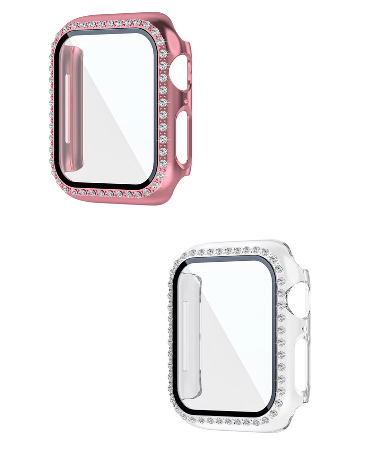 Apple Watch Series 9/8/7 ケース カバー 強化ガラス（ガラスフィルム）付き 強化ガラス 液晶保護フィルム かわいい ラインストーン きらきら メッキ｜keitaiichiba｜04