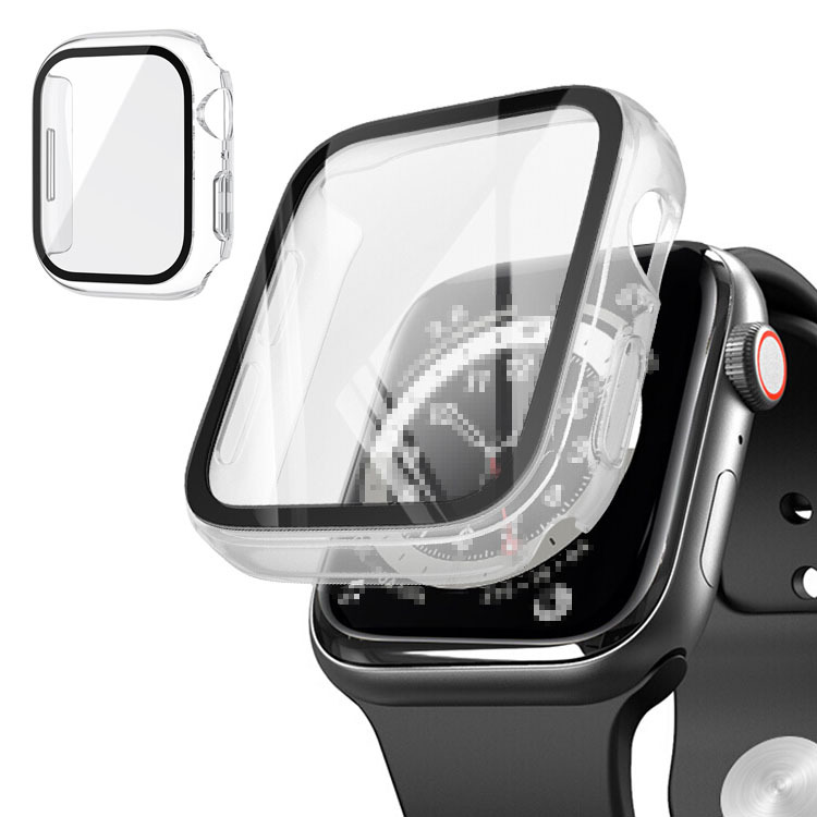 Apple Watch Series 9/8/7 ケース 透明ガラスフィルム ケース カバー 全面保護 液晶カバー アップルウォッチ シリーズ9/8/7 41mm/45mm ハードケース｜keitaiichiba