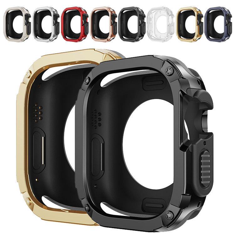 Apple Watch Ultra 2 ケース バンパー メタル調 金属風 プラスチック メッキ ハードケース 49mm かっこいい アップルウォッチ ウルトラ2 カバー｜keitaiichiba