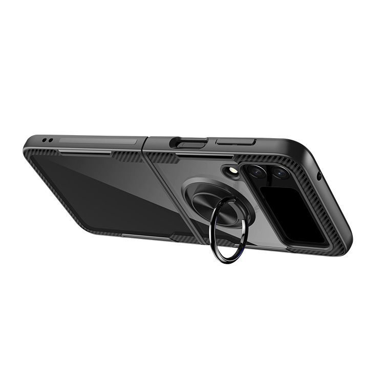 Galaxy Z Flip3 5G SCG12 SC-54B クリア ケース/カバー 透明 折りたたみ型 Android スマホアクセサリー カーボン調 スタンド機能 一体型スマホリング付き｜keitaiichiba｜04
