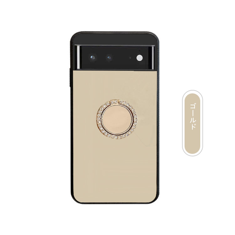 Pixel6a ケース/カバー 背面ミラー リング付き スタンド機能 かわいい