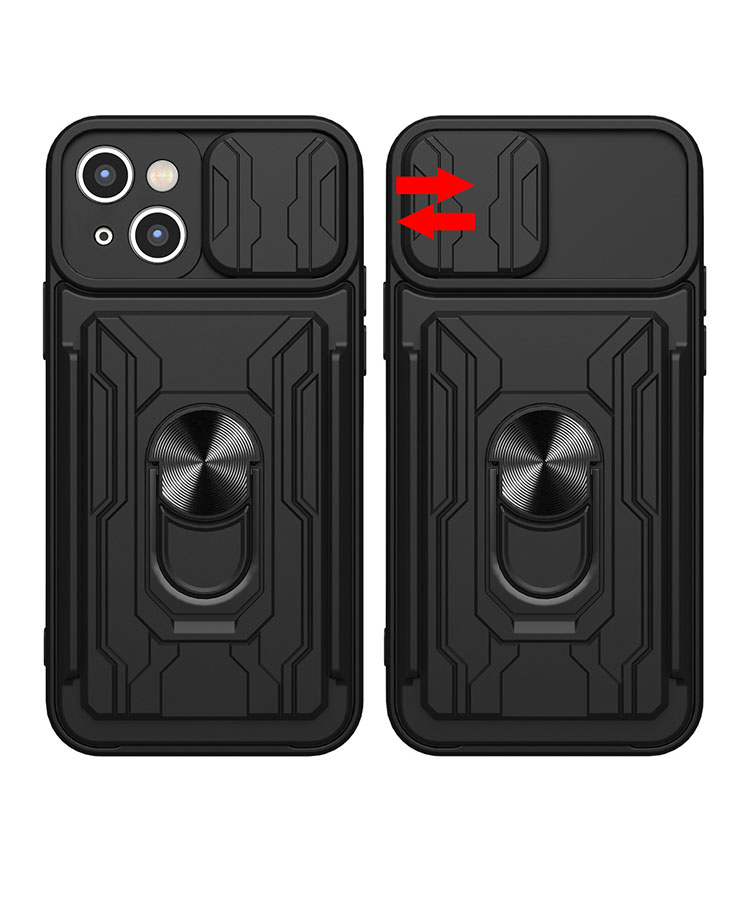 iPhone14/14 Plus/14 Pro/14 Pro Max ケース 耐衝撃 カバー スライド式カメラレンズカバー付き レンズ保護 スタンド機能 一体型リング付き カード収納｜keitaiichiba｜03