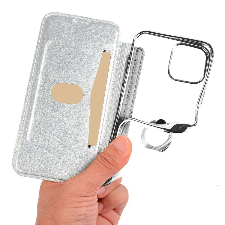 iPhone14ケース14 Plus / 14 Pro /14 Pro Max カバー メッキ 手帳型 レザー リング付き カード収納 かわいい ラメ グリッター きらきら きれい ケース｜keitaiichiba｜04